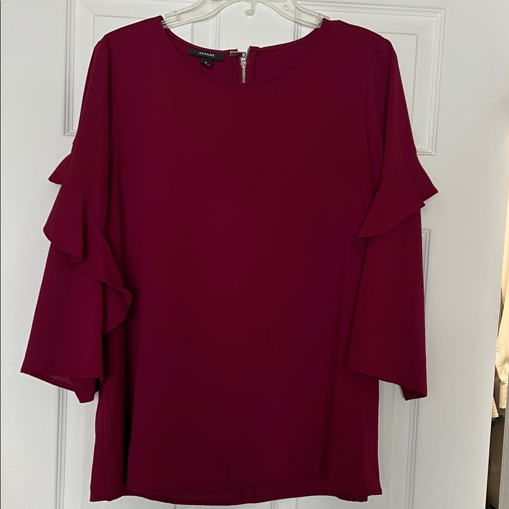 Alfani Ruffle Sleeve Blouse in Burgundy